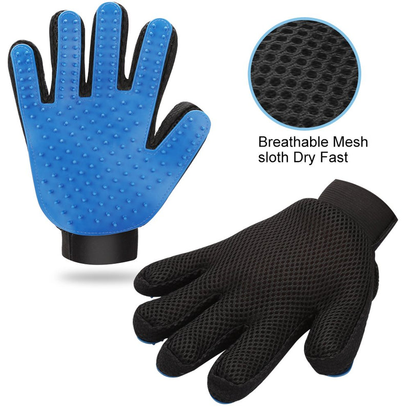 2PCS Pet Grooming Glove, Dog Brush Glove, Gentle Deshedding Brush Glove,Mess-Free Grooming Efficient Pets Hair Remover Mittens Washing Gloves for Short and Long Hair Dogs & Horses & Cats (Blue) - BeesActive Australia