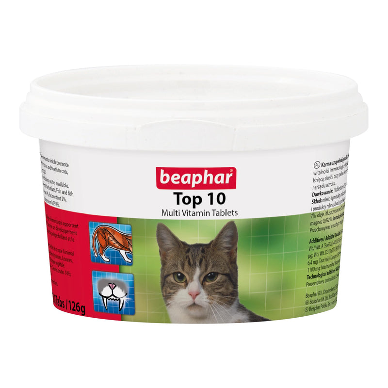 Beaphar - Top 10 Multi-Vitamin Tablets for Cats - Daily Essential Supplement – With Vitamins A, B, D, E and Minerals, Supports a Healthy Immune System, Skin & Coat, Strong Bones & Teeth – 180 Tablets
