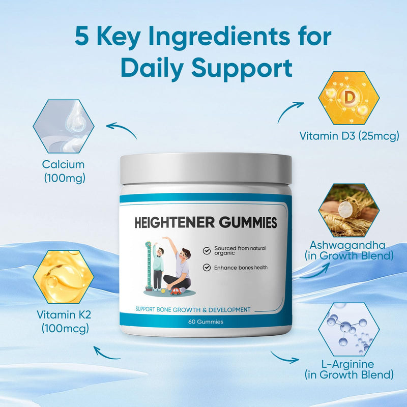 Heightener Gummies with Vitamin C, Vitamin D, Calcium & Ashwagandha – 60 Gummies