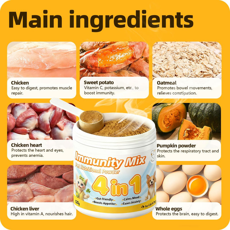 Immunity Mix Nutritional Powder for Enhance Immunity, Increase Skin & Coat Nutrition, Hip and Joint Supplement, Appetite Booster, Helps with Digestion for Cat & Dog 4.23oz (1 Box) 1 Box