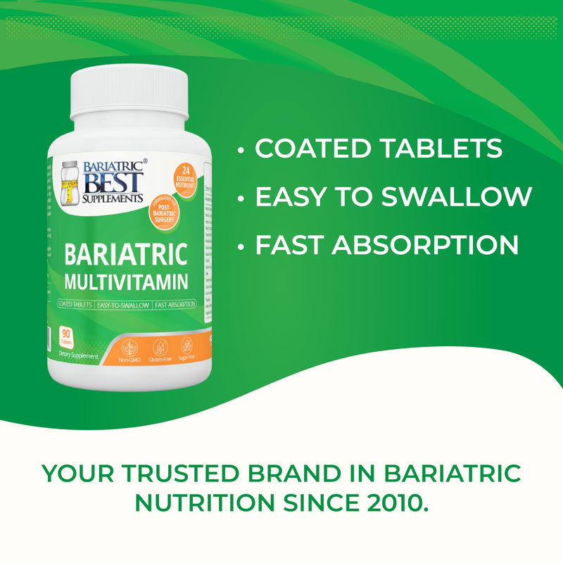 Bariatric Multivitamin with Iron for Post-Gastric Bypass & Sleeve Surgery, Energy Supplements, 90 Tablets, 24 Essential Nutrients, Formulated by Bariatric Surgeons per ASMBS Guidelines