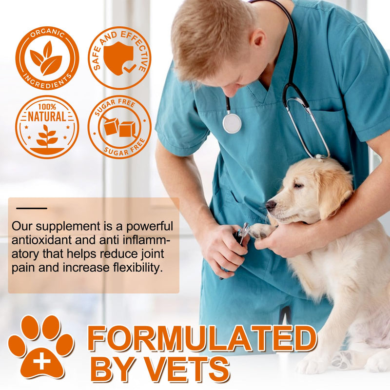 Turmeric for Dogs, 180 Turmeric Curcumin Tablets Supports Heart, Immune System Booster, Hip & Joint Support, Dog Pain Relief, Pet Supplement Treats w/Fish Oil, Curcumin C3-180 Tablets / 5.1 OZ - PawsPlanet Australia