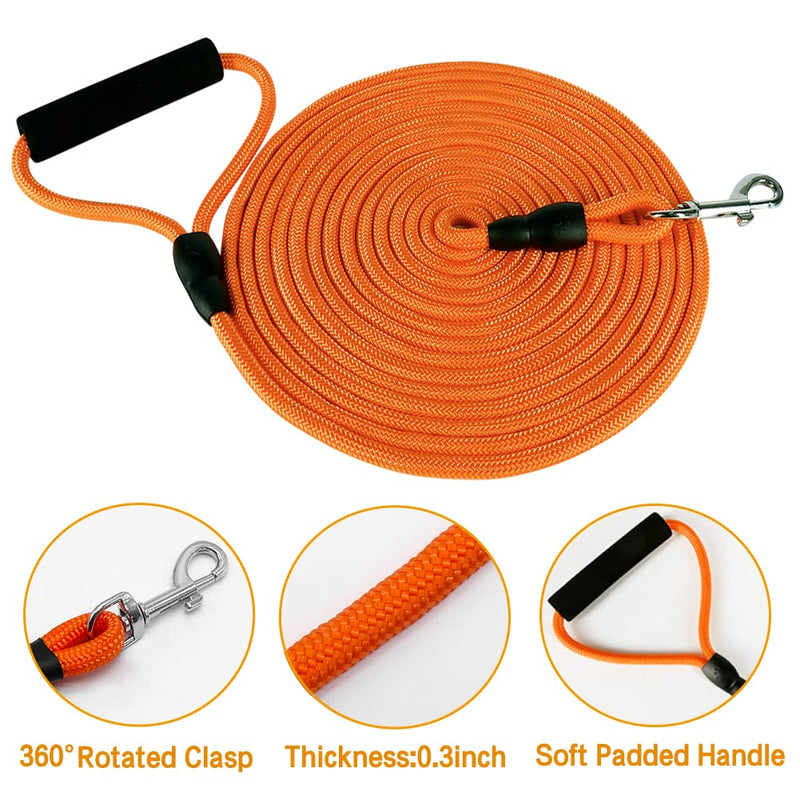 Vivifying Floating Long Dog Leash, 20FT Dog Training Leash, Lightweight Dog Check Cord Rope Leash with Comfortable Handle for Outside, Hiking, Swimming, Beach and Lake Orange - BeesActive Australia