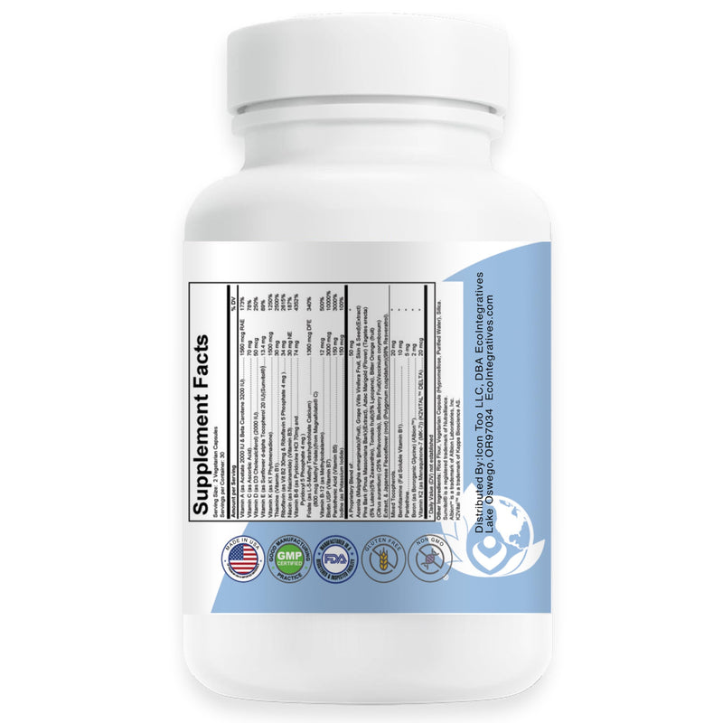 Active Multivitamin ADK Methyl B Complex - 60 Capsules | Quatrefolic Folate, P5P, Methyl B12, Vitamin D3 K1 K2, Energy & Cellular Health, Vision & Eye Health, Non-GMO, Gluten-Free 60 Count (Pack of 1)