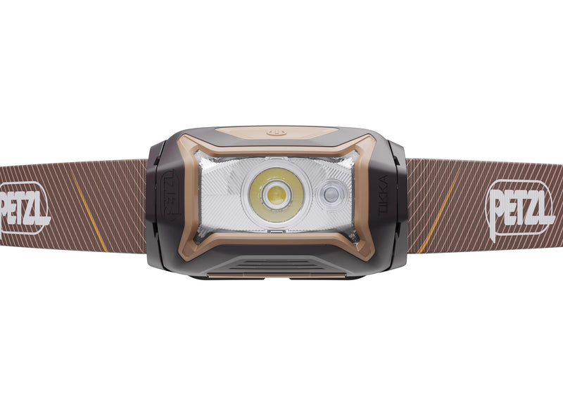 PETZL Tikka Headlamp - Compact 350 Lumen Light with Red Lighting, for Hiking, Climbing, Running, and Camping - Brown