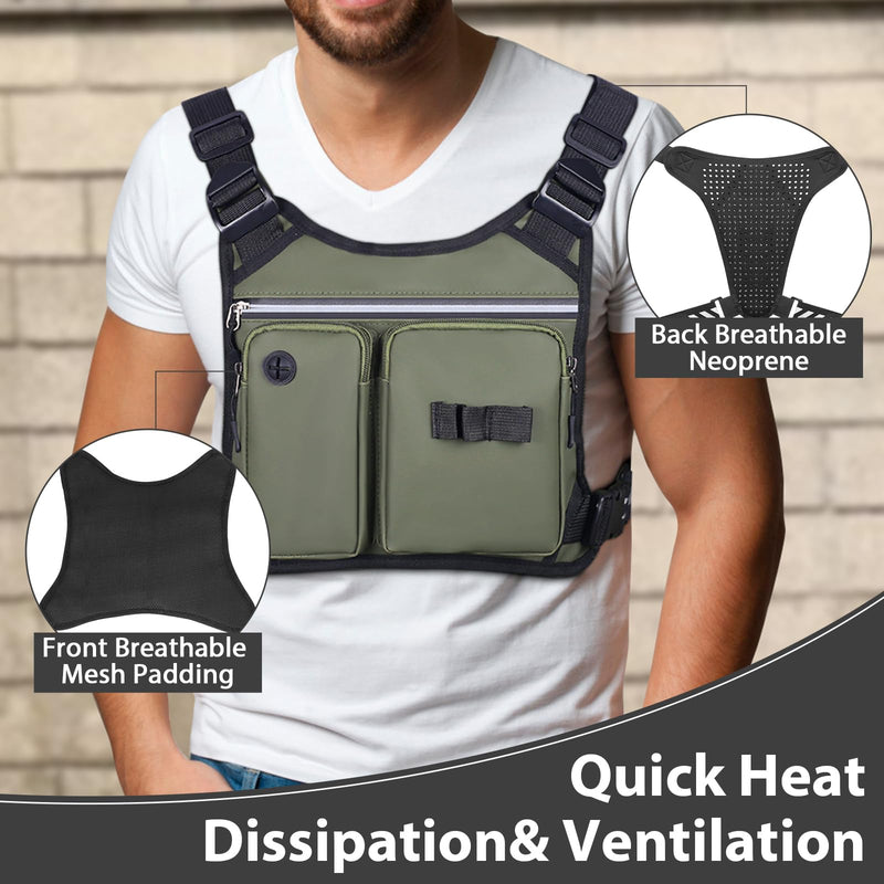 Chest Bag for Men, Waterproof Running Pack with Water Bottle & Phone Holder, Lightweight & Adjustable EDC Bag for Workouts, Running, Fishing, Cycling (Olive) Olive