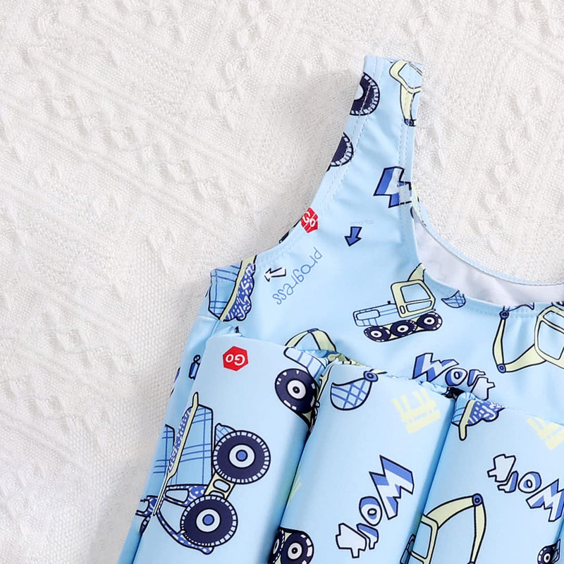 Kids Float Swimsuit Buoyancy Sticks for Baby Boys Girls One Piece Floating Swim Vest Training Aid Swimwear Blue-Car 2-3 Years