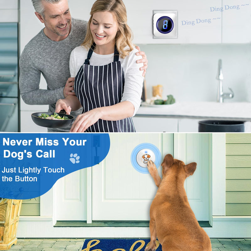 SURFOU Dog Door Bell Wireless Dog Bell for Door Potty Training Communication Go Outside Dog Doorbell with 55 Melodies 5 Adjust Volume Levels LED Flash 2 Waterproof Buttons 1 Plug-in Receiver 2 transmitters + 1 receiver - BeesActive Australia