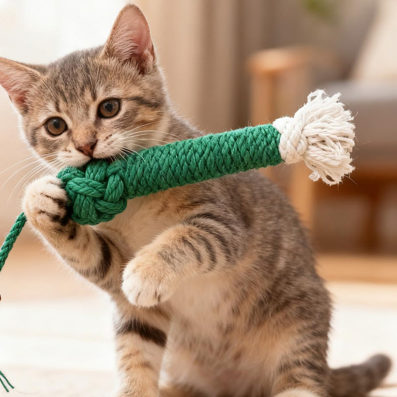 4 Pcs Cat Teeth Cleaning Kitten Teething Cat Nip Chewing Rope, 20cm Cotton Rope for Aggressive Chewers, Dental Care（Random Color）