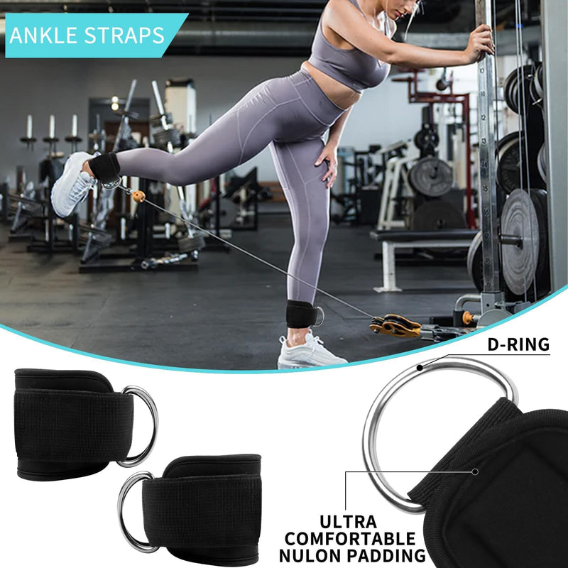 Barbell Pad Set for Squat,10 PCS Hip Thrusts Workout Foam Weight Lifting Bar Cushion with 2 Gym Ankle Straps,3 Hip Resistance Bands,2 Lifting Strap,Barbell Pad and Carry Bag Black 9 PCS - BeesActive Australia