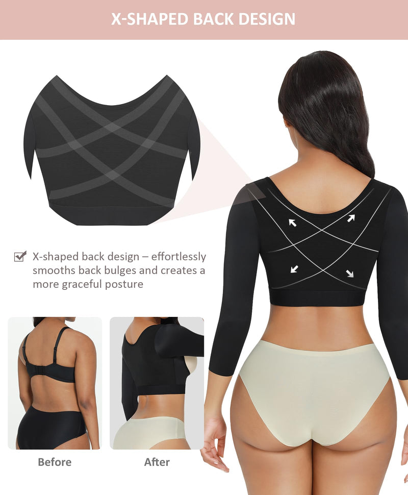 FeelinGirl Upper Arm Shaper for Women Faja Post Surgery Slimming Compression Sleeves Arm Lipo Compression Garments Small Black
