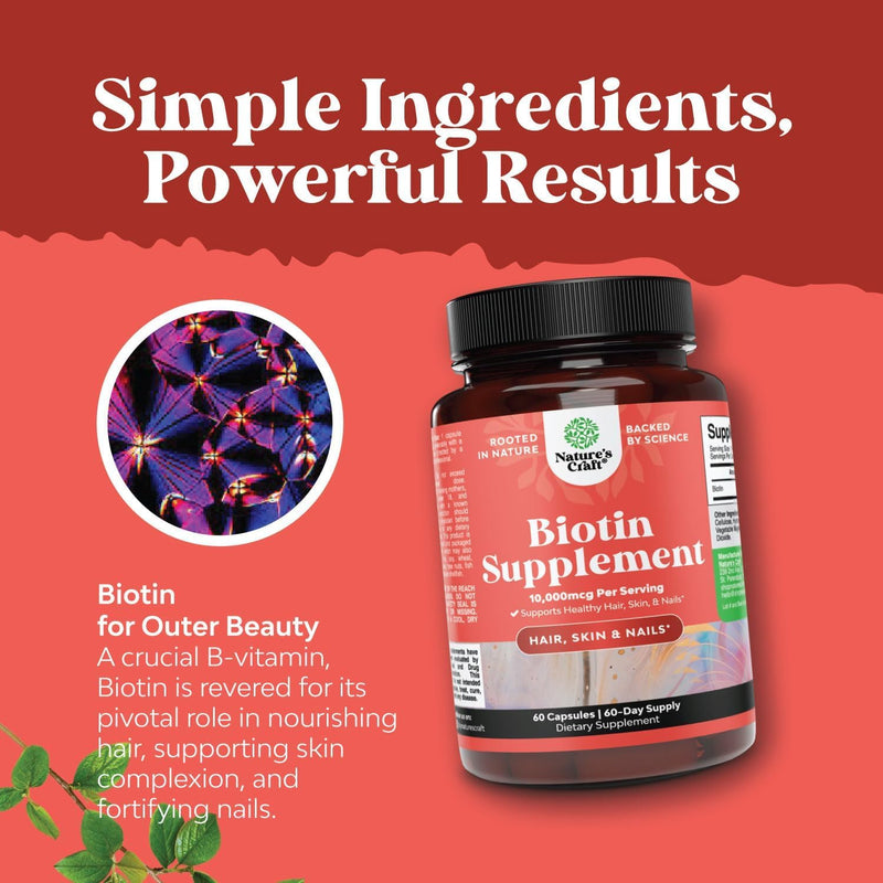 10000 mcg Pure Biotin Pills for Women Men - Promotes Thicker and Fuller Hair. Natural Supplement for Shiny Thick Hair Growth - Vegetarian Vitamin Capsules - Get Clear Skin Strong Nails - 60 Count Biotin v1