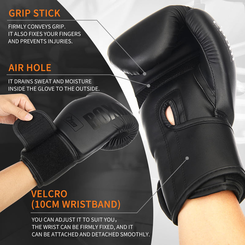 FIVING Boxing Gloves with Hand Wraps for Men and Women Suitable for Boxing Kickboxing Mixed Martial Arts Muay Thai MMA Heavy Bag Training 10oz Black