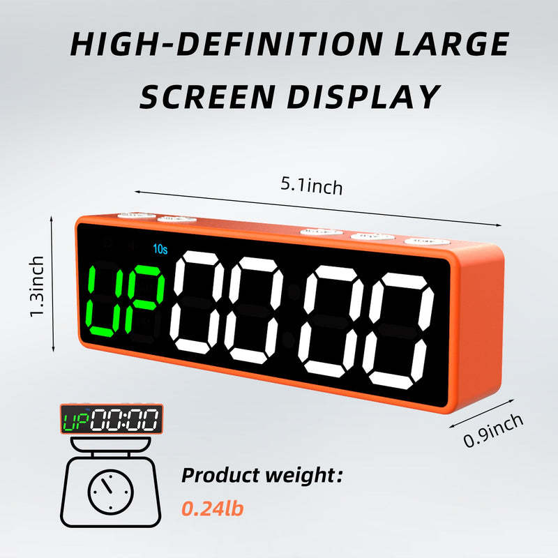 Mini Portable Gym Timer Clock, Large LED Digital Display Screen, Powerful Magnet, Powerful Battery, Count up/Down, Stopwatch, Exercise Interval Timer, Eight Fitness Modes, Suitable for Home and Gym Orange