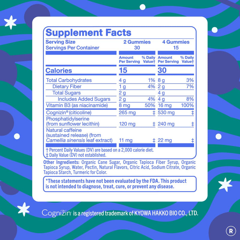 FIRST DAY Focus Gummies for Men, Caffeine Gummies, Citicoline, 60 Ct | Brain gummies for memory and focus with Cognizin® citicoline, phosphatidylserine, vitamin B3, and gentle caffeine support.
