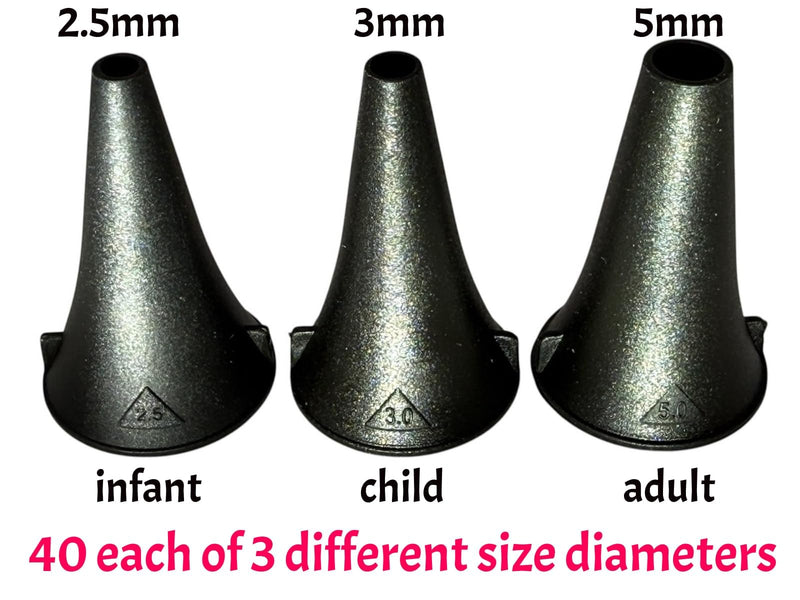 120 Doctor Mom Otoscope Specula 3 Sizes for 4th and 5th Generation Dr Mom Otoscope Includes 40 of Each Size 2.5mm, 3mm, 5mm. Important- NOT for The Smaller Dr Mom 3rd Gen and Original otoscopes. - BeesActive Australia