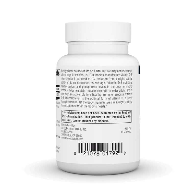 Source Naturals Vitamin D-3, Supports Bioactve Form for Bone & Immune Health* 1000 iu (25 mcg) - 200 Tablets 3 200 Count (Pack of 1)