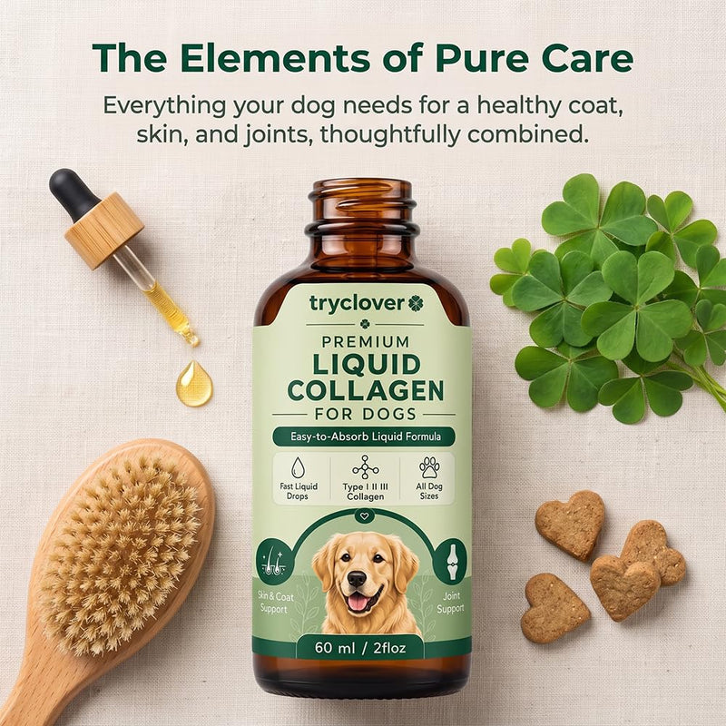 Tryclover Premium Liquid Collagen for Dogs, Hyaluronic Acid & Vitamins C for Skin Barrier, Coat & Joint Support, 60ml/2floz (1pcs) 2 Fl Oz (Pack of 1)