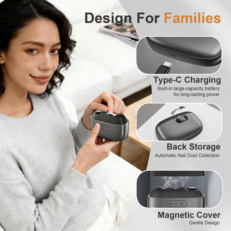 Electric Nail Clipper, Automatic Electric Nail Clipper, Portable 3-in-1 Electric Nail Trimmer and Polisher Electric Toenail Clippers with LED Light 2 Speed Settings for Babies, Seniors and Adults (B) B - BeesActive Australia