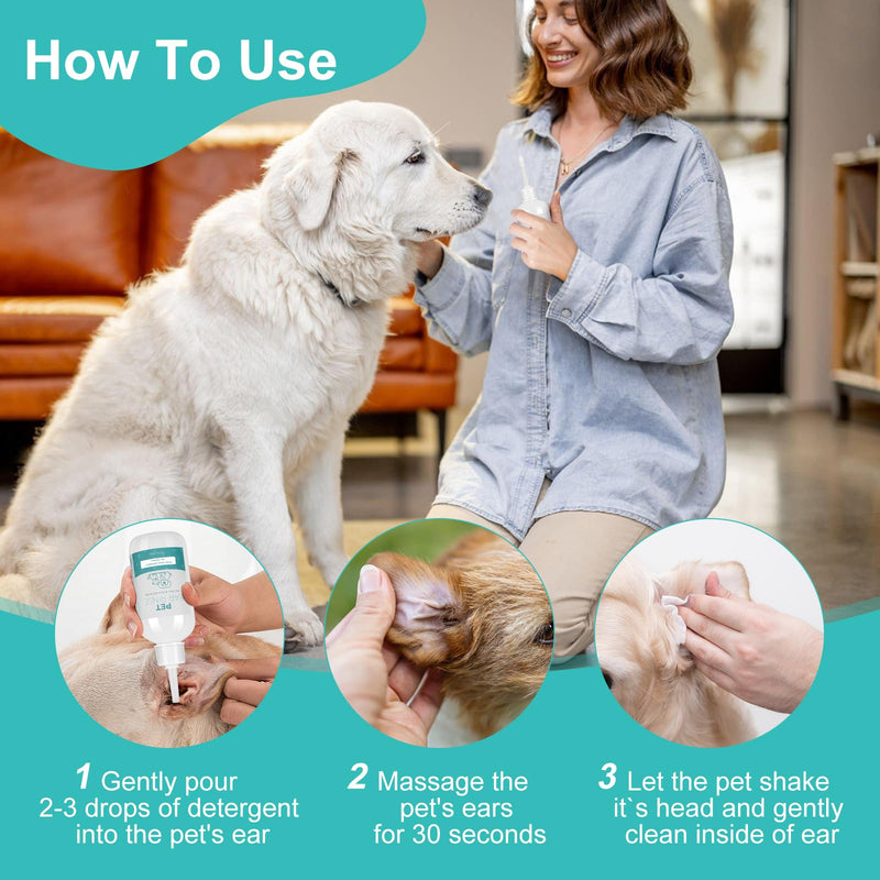 Advanced Dog Ear Cleaner, Gentle Pet Honesty Flush Ear Rinse, Dog Ear Cleaning Solution Tool-Cat Ear Wash- with 20 Cotton Swabs & 20 Finger Wipes, 4 oz 1 Pack+Plastic Stick Swabs - BeesActive Australia