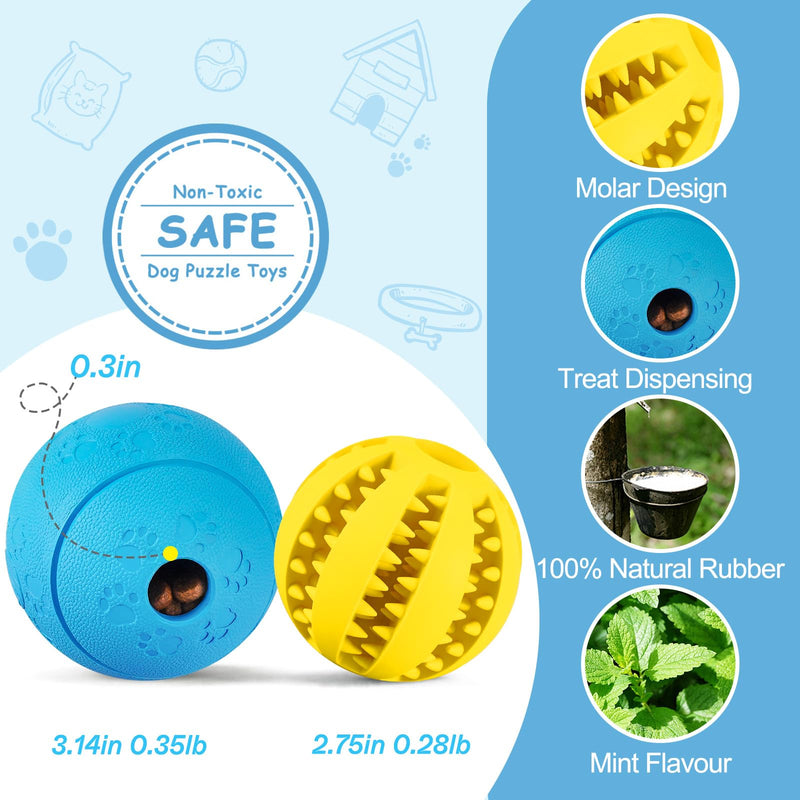 HIPPIH Dog Puzzle Toys 2 Pack, Interactive Dog Toys for Large Dogs & Small Dogs, Puppy Toys for Treat Dispensing, Durable Dog Balls for Teeth Cleaning/IQ Training, Dog Enrichment Toys for Chewing Yellow＋Blue - BeesActive Australia
