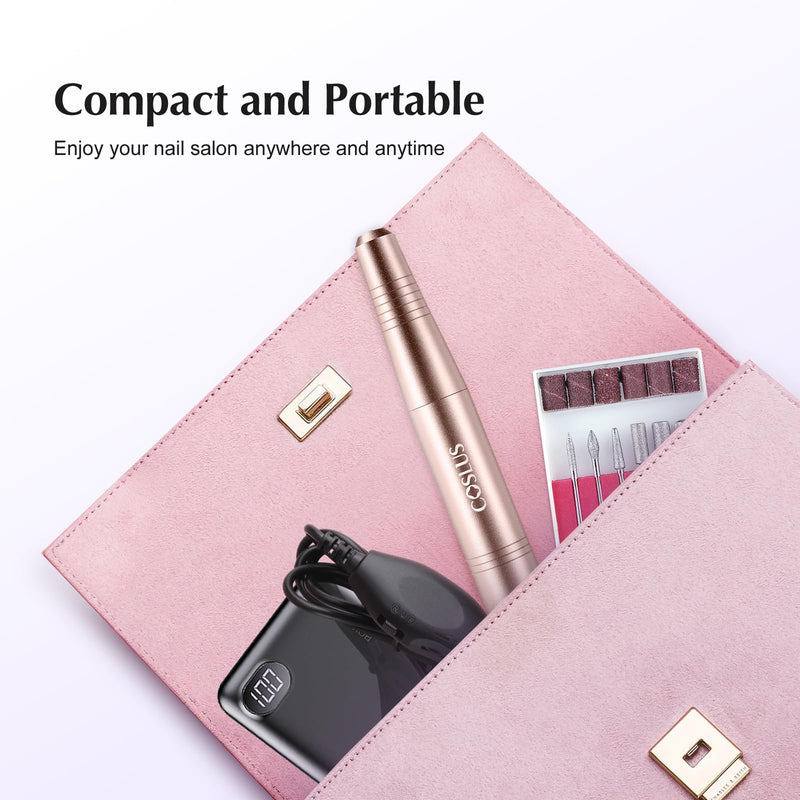 COSLUS C40 Electric Nail Drill File Professional: for Acrylic Gel Dip Powder Nails Portable Nail Machine Kit Manicure Pedicure Tools Polishing Set with Nail Drill Bits Sanding Bands Golden - BeesActive Australia