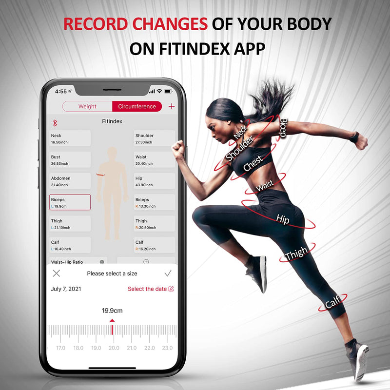 FITINDEX Smart Body Tape Measure, Accurate Tape Measurements for Weight Loss, 12 Body Parts Measurements for Waist, Hip, Bust, Arms, Muscle Gain, Sync with APP - BeesActive Australia