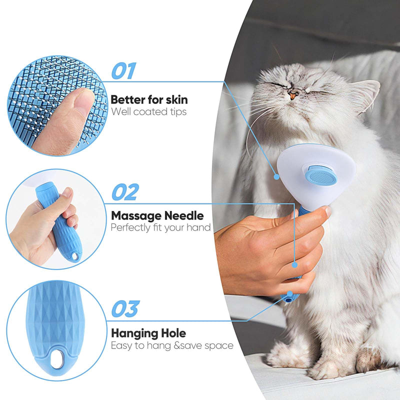 Cat Brush Self Cleaning Slicker Brush with Release Button, Dog Shedding Brush for Grooming, Cat Comb Pet Massage Tool Suitable for Long or Short Pet Hair Cleaner, Removes Tangles & Loose Fur Bule Cat Brush/Dog Brush - BeesActive Australia