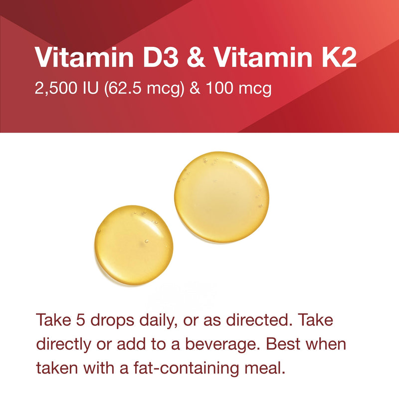 PROTOCOL FOR LIFE BALANCE Liquid D3 & MK-7, Bone Health*, 1 fl oz | 5 Drops for Bone and Heart Health Support*, 100 mcg Vitamin K2, Free of Dairy, and Soy