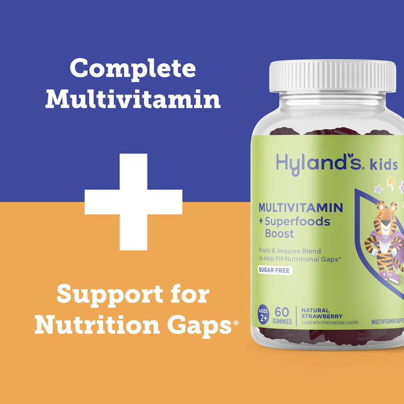 Hyland's Kids Multivitamin + Superfoods Boost, Sugar Free Natural Strawberry Flavored Gummies with Fruits & Veggies Blend, 60ct Bottle - BeesActive Australia