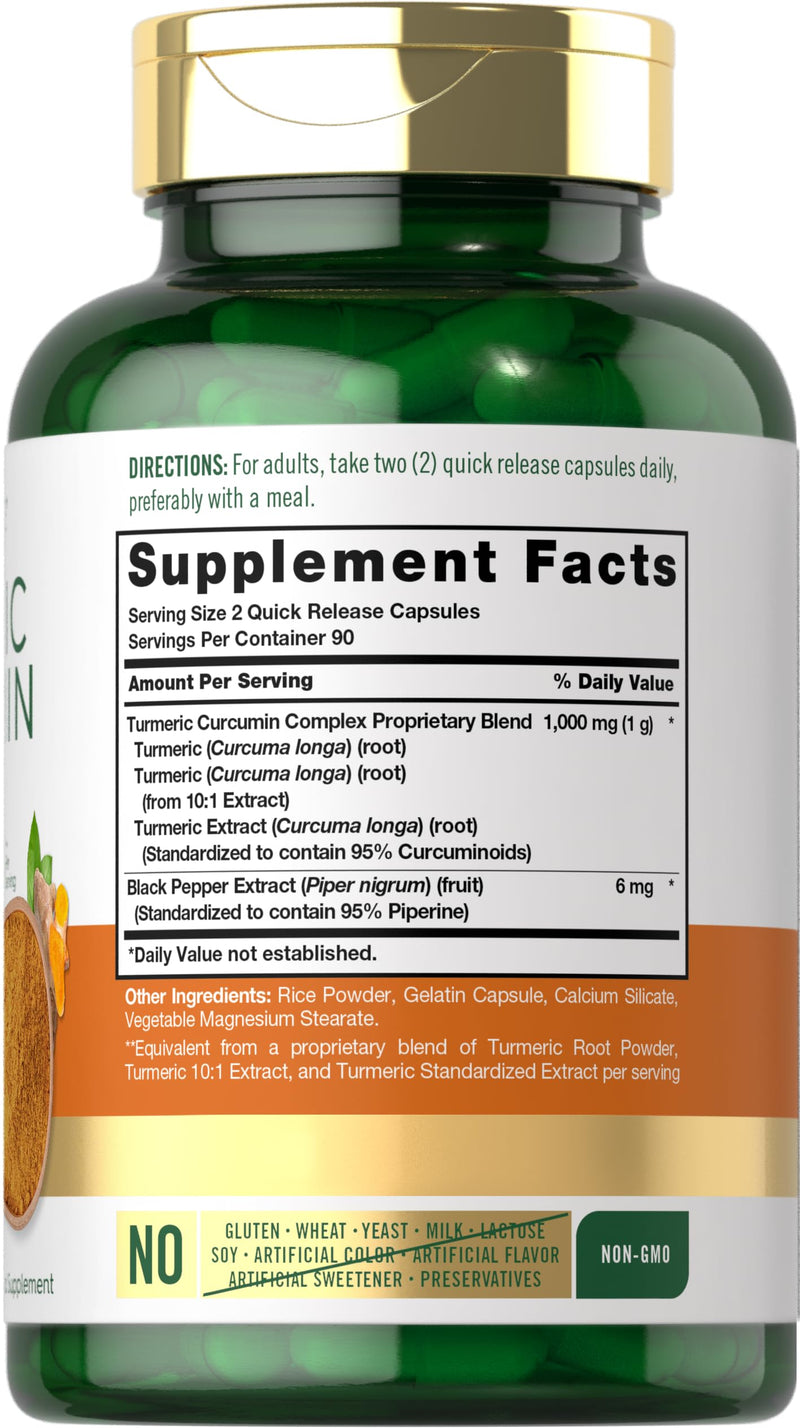 Carlyle Turmeric Curcumin with Black Pepper 1000mg | 180 Capsules | Turmeric Complex Supplement | Non-GMO, Gluten Free - BeesActive Australia