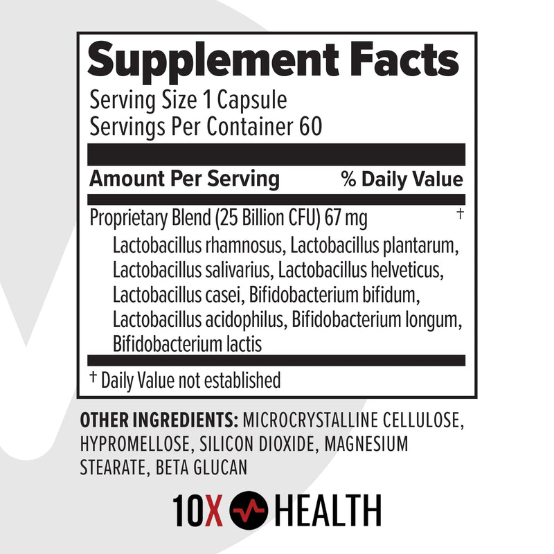 10X Health Probiotics for Men - 60 Capsules Immune Support Supplement & Probiotics for Digestive Health with Lactobacillus Rhamnosus, Acidophilus & Bifidobacterium Probiotic for Gut Health