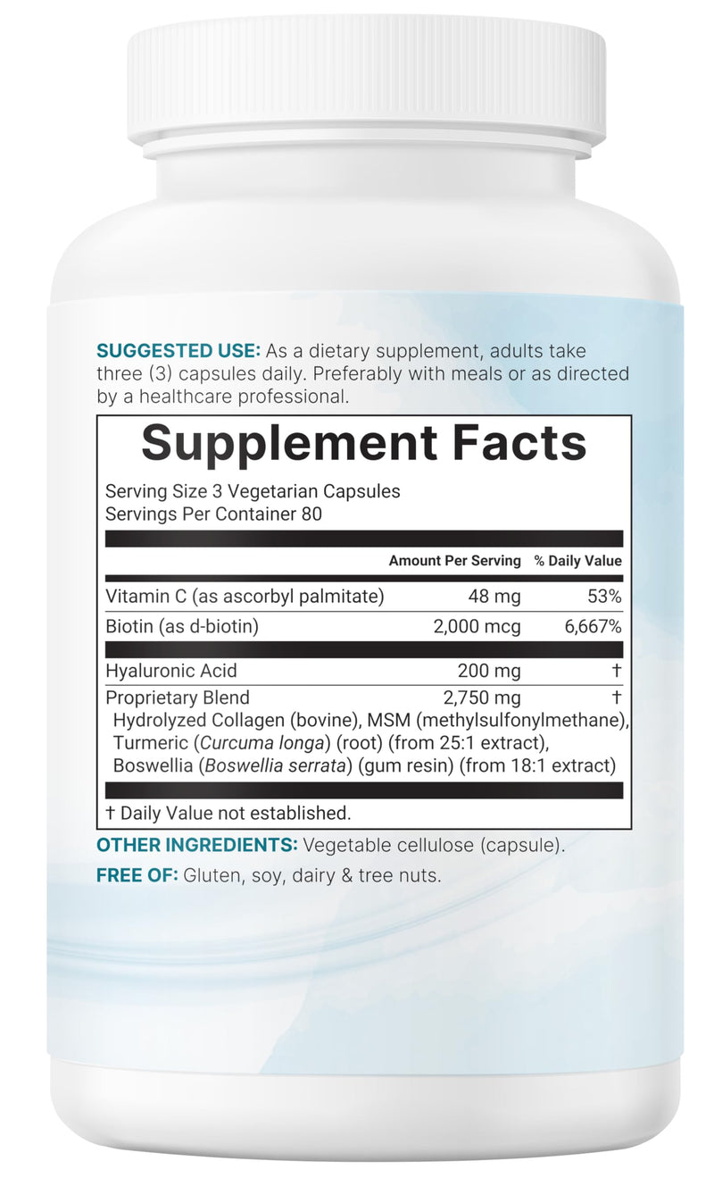 Hyaluronic Acid Complex 3000mg with Collagen & MSM, 240 Veg Capsules | Skin & Joint Support with Hyaluronic Acid, Collagen, Biotin, Vitamin C, Turmeric & Boswellia Extract | Non-GMO, Filler-Free**