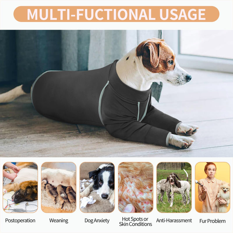 Hjyokuso Dog Bodysuit After Surgery, Dog Pajamas with Zip for Small Medium Large Dogs, Wound Protection Suits for Dogs, Anti-Wound Licking Surgery Body Dogs, E-Collar Alternative for Dogs - 2XL XXL Grey - BeesActive Australia