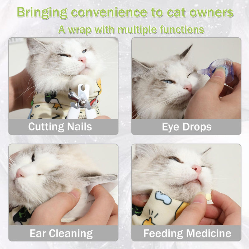 Cat Wrap for Cutting Nails,Self-Adhesive Velcro Cat Grooming Wrap,Anti-Escape,Anti-Scratch,Anti-Bite,Multifunctional Cat Grooming Bag for Calming & Holding Cat(XLarge) XLarge - BeesActive Australia