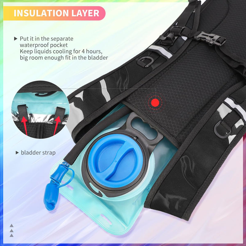 Hydration Backpack, Water Backpack with 2L Hydration Bladder, Rave Backpack Hydration Pack, Festival Essential for Raves, Hiking, Cycling, Climbing, Running, Outdoor, Camping and More Clear