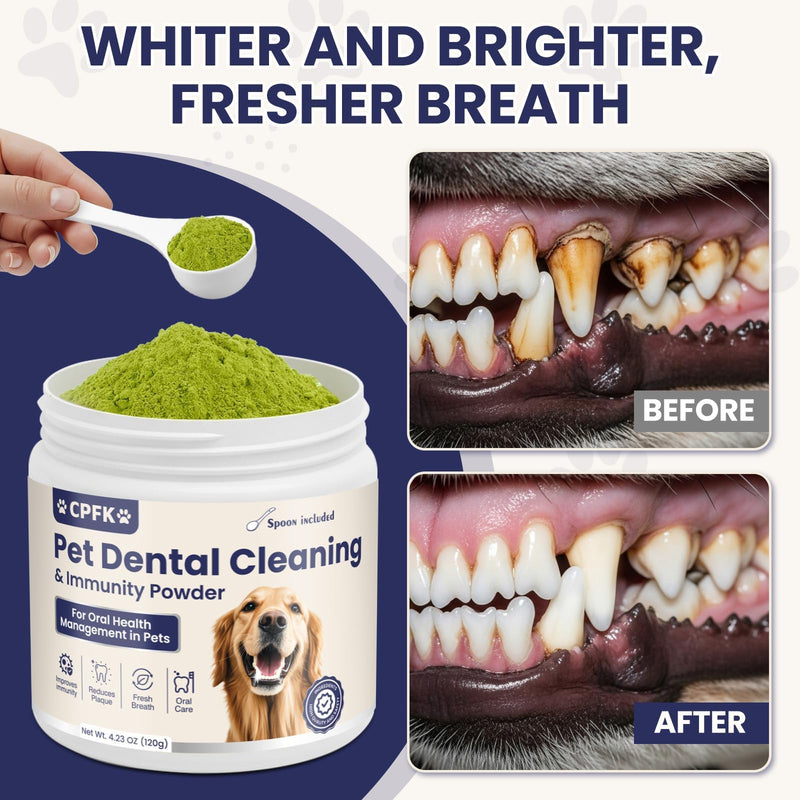 Dog Dental Cleaning Immunity Powder Dog Dental Cleaning Powder with Probiotics to Lighten Bad Breath and Control Plaque Tartar Supports Dogs Dental Care and Immune Health 4.23 OZ 4.23 Ounce