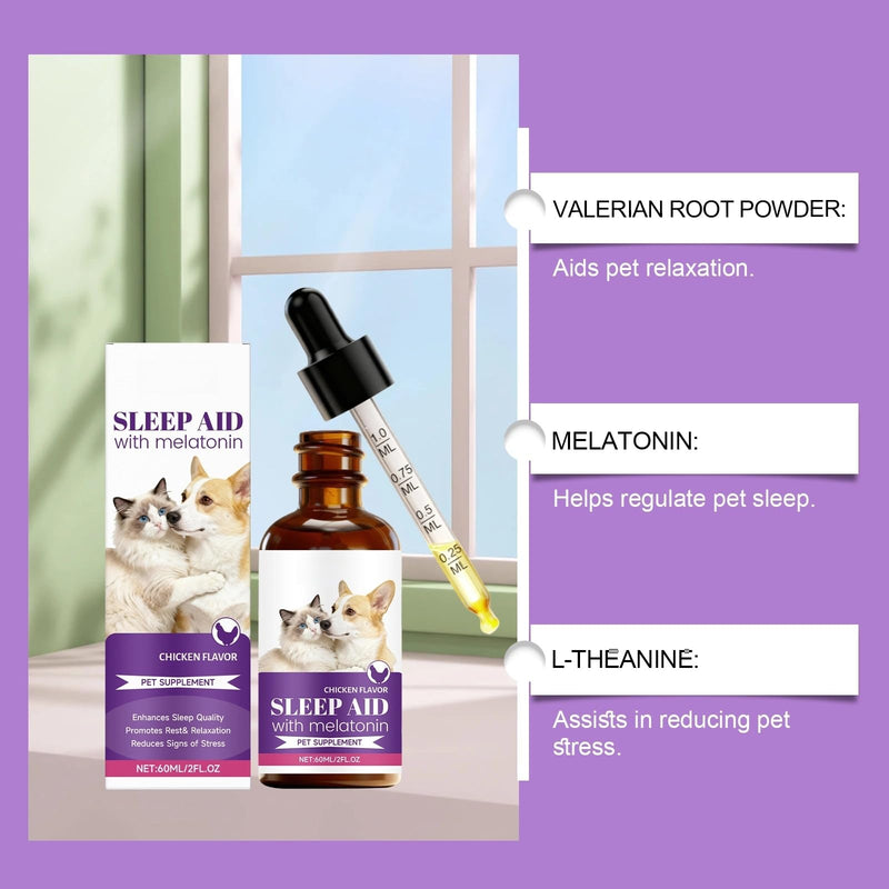 Melatonin for Dogs,Cats Soothing Liquid Sleep Support,Relaxation Aid,Natural Calming Drops for Separation,Thunder & Travel,Bacon Flavour (60ML) 60ML