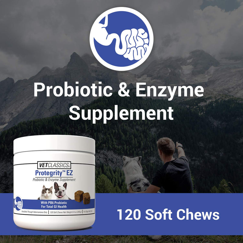 Vet Classics Protegrity EZ Probiotic Health Supplements for Dogs, Cats – Dog Digestive Support, Pet Gastrointestinal Health, Cat Stomach, Intestinal Balance – Pet Enzymes – 120 Soft Chews - BeesActive Australia