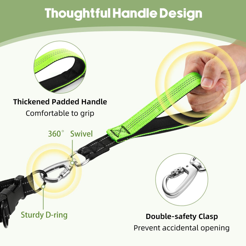 VavoPaw Hands Free Dog Leash with Pouch, Waist Leash for Dog Walking, Jogging, Hiking, Retractable Leashes with Dual Padded Handles, Adjustable Reflective Belt for Small Medium Large Dogs, Black Green 1 Leash