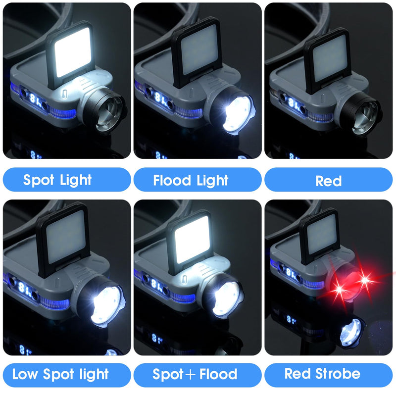 Foleto Hard Hat Clip Lights, 800lm Rechargeable Dimmable Clip on Cap Lights, 180° Adjustable Waterproof Bright Headlamp Flashlight Led Hat Light for Running, Fishing, Camping, Hunting, Working(T151)