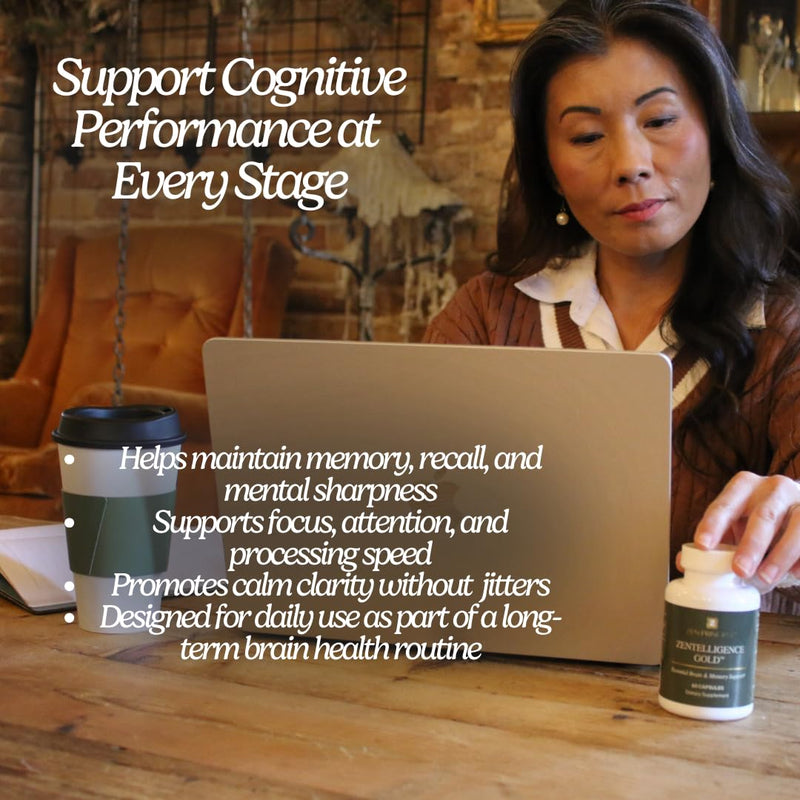 Zen Principle Zentelligence™ Gold Brain Supplement – Memory, Focus & Mental Clarity. Premium Cognitive Support for Adults 40+ with Magnesium, Vitamin D3, CoQ10, Vitamin B12 & L-Theanine. 60 Capsules 1