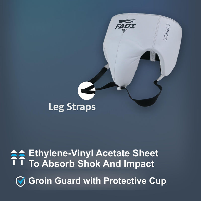 Authentic Series A1 Cowhide Leather Groin Protector - Groin Guard with Protective Cup for Boxing, Muay Thai, Kickboxing, MMA Training, Karate, Taekwondo White Medium - BeesActive Australia