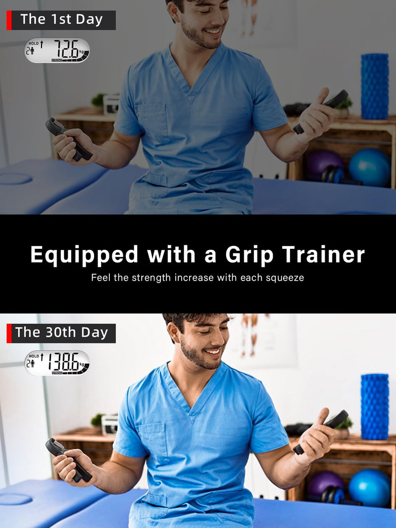 Grip Strength Tester Trainer - Electronic Hand Dynamometer of 400lbs/180kg & Grip strengthener with Adjustable Resistance for Sports Black