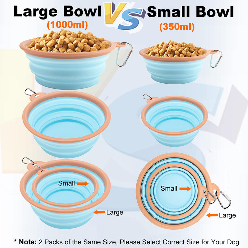 Collapsible Dog Bowls for Travel Portable Pet Food Water Bowl Foldable Silicone Food Dish with Carabiner Clip, BPA Free, Perfect for Feeding Small Medium Dog Cat Outdoors, 2 Pack, Sky Blue, 350ML - BeesActive Australia