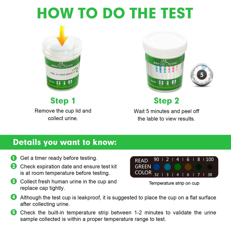 Easy@Home Drug Test Cup: Urine Drug Tests Kit, Testing All 12 Drugs AMP, BAR, BUP, BZO, COC, MDMA, MET, MOP 300, MTD, OXY, PCP, THC 50 in One Test Cup Kits，Built-in Test Strips, #ECDOA-6125B 5 Pack 5 Count (Pack of 1) - BeesActive Australia