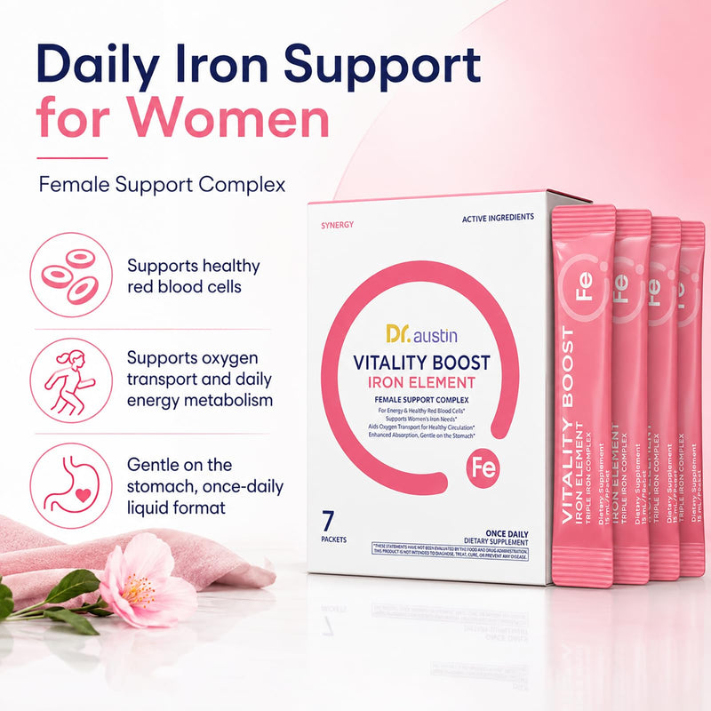Dr. Austin Vitality Boost Iron Element with B-Vitamins & C - Gentle, High-Absorption Formula for Energy Support - 7 Liquid Packets 1
