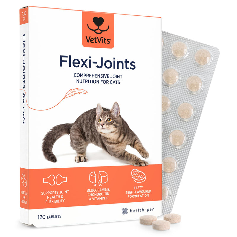 by Healthspan Flexi-Joints For Cats (4 months' supply) | Advanced Blend of Glucosamine & Chondroitin to support your cat's joint health | With Vitamins C & E | Tasty beef flavoured