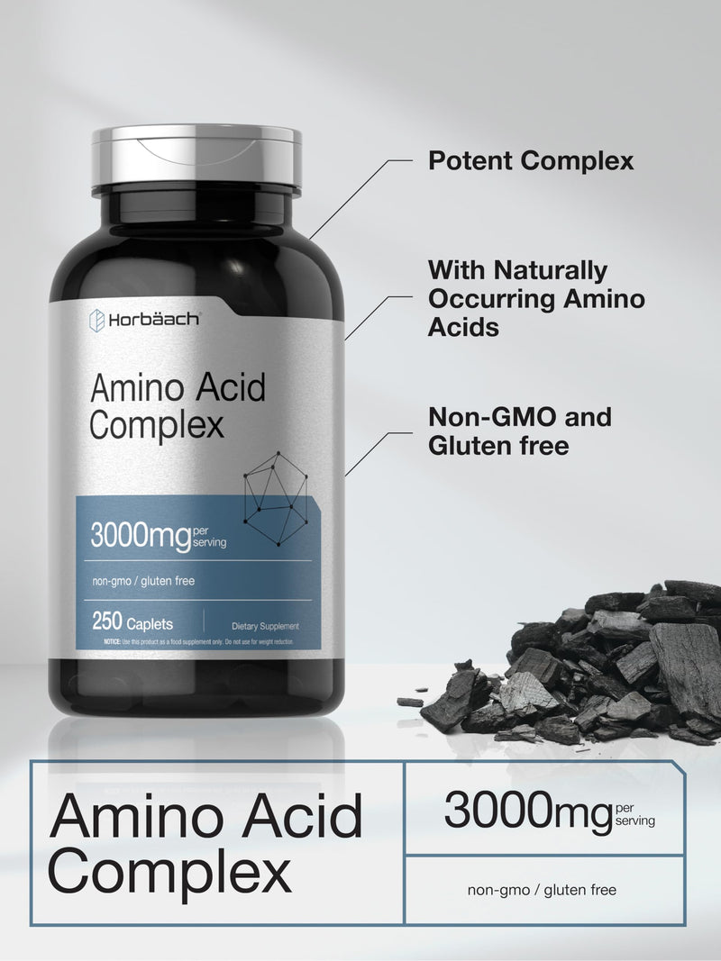 Horbäach Amino Acid Complex 3000mg | 250 Caplets | Non-GMO, Gluten Free Supplement 250 Count (Pack of 1)