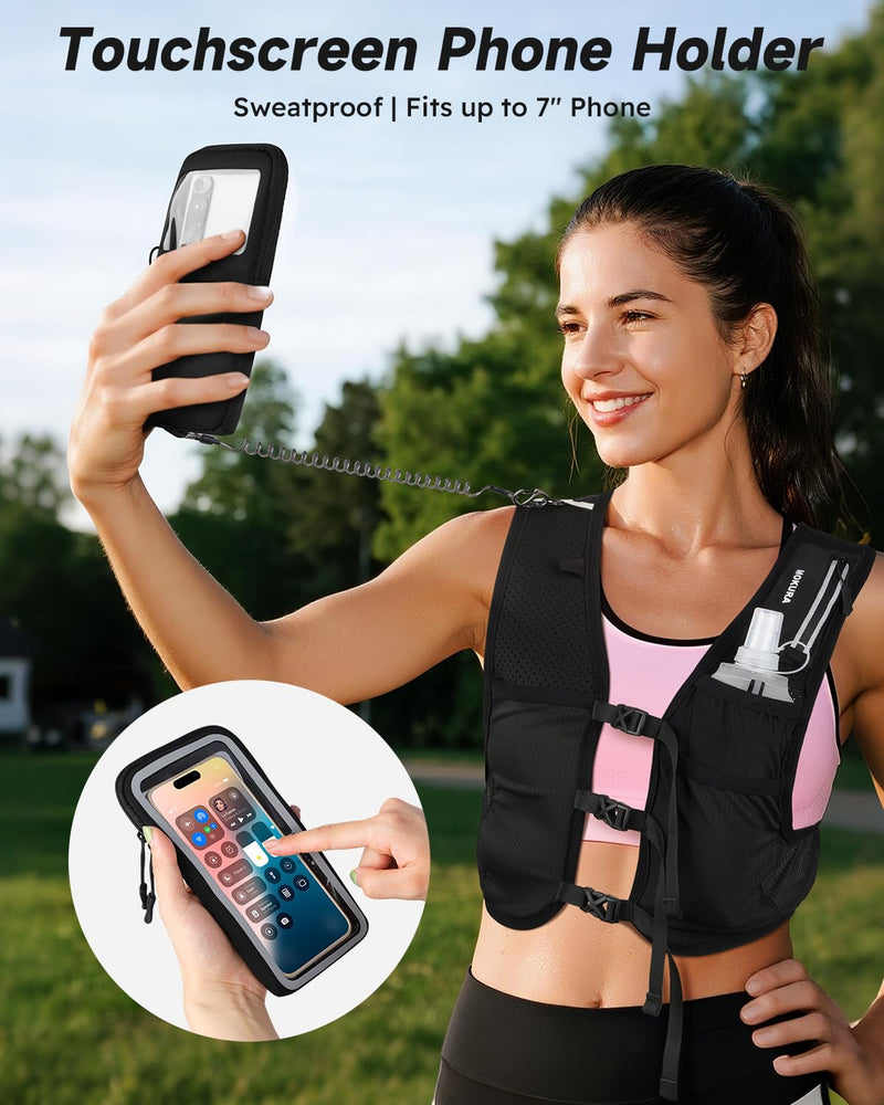 MOKURA Running Vest for Women Men, Reflective Hydration Vest with 500ML Soft Flask and Phone Holder, Adjustable Running Backpack, Lightweight Run Pack Water Bottle, Runner Marathon Essentials Medium